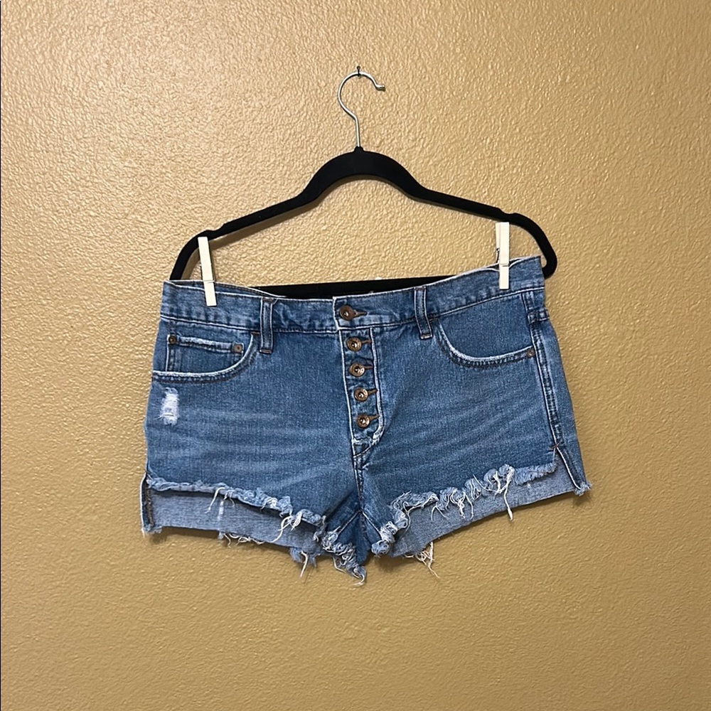 Free People Blue Distressed Jean Shorts Frayed Hem